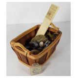 Basket of fishing supplies, old license