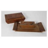 Early jewelry box and desk tray with inkwell
