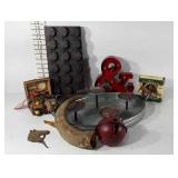 Candleholders, horn, holiday ornament, music box,