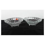 Glassware, two tri-footed Fostoria bowls, 10"