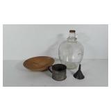Kitchenwares, includes wooden bowl, apple cider