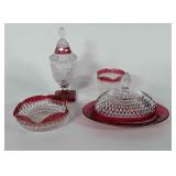 Glassware, includes covered candy dish, butter