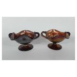 Glassware, two carnival glass pedestal candy