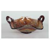 Glassware, carnival glass candy dish, has