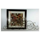 Wall art, 32 x 32 framed print and 56" metal work