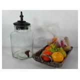 Kitchen decor, beverage server, basket of plastic