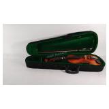 Suzuki violin, missing a string, has a few chips,