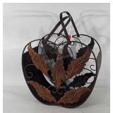 Metal fall themed decor basket with handles, 14"