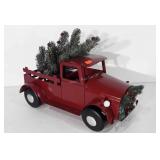 Holiday decor, metal truck with frosted tree and