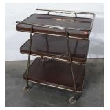 Three tier bar cart, brass and enamel, shelves
