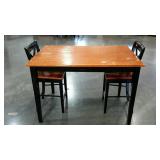 Dining table and two tall chairs, 25" to seat,