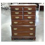 Chest on chest dresser, finish wear as shown,