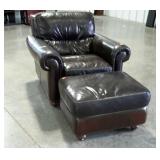 Leather chair and ottoman, small repair as shown