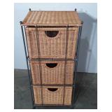 Wicker and wrought iron three drawer storage