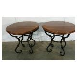Two 27" diameter tables, 25" tall, metal base,