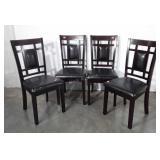 Four chairs, pleather seated, wood framed