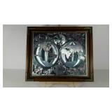 Framed colorful foil map of the world,