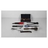 Tools, includes sockets, pliers, crowbar,