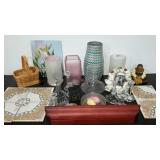 Home decor group, includes tiles, vases, shelf,