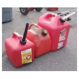 Three gas cans 2gal, 2.5gal, and 5 gal