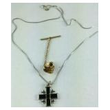 Swank tie clip and a cross necklace 18in Sterling