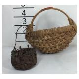 Primitive buttock basket and a wire mini woven