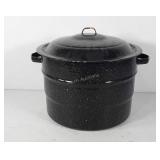 Large enamel stock pot with lid, 14" × 9.5"