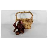 Bottle carrier basket with Ganz plush bear