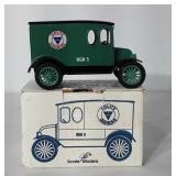 Die cast metal coin bank with box, Solite