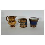 Copper luster ware group, 4" pitcher, mug,