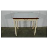 Enamel topped table,21 x 32 x 31, chipped as