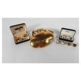 Cufflinks, tie clip and trinket box