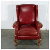 Red leather recliner chair, wear as shown