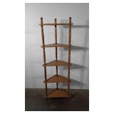 Wooden corner shelf, stands 54.5" h