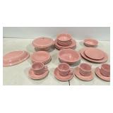 Pink Fiesta dinnerware,  large group including