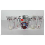 Christmas holiday swizzle sticks and tin bucket