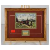 Rural America stamp with train picture, framed
