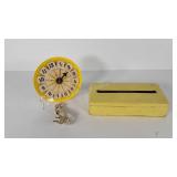 Sunbeam kitchen clock (runs) and tin Kleenex