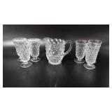 Fostoria Glass pint pitcher with six glasses