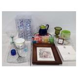 Home goods, poly drink and serving Ware, framed