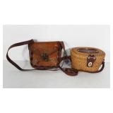 Two purses, floral leather purse and woven purse