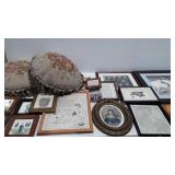 Wall art and throw pillows, framed pictures, wall