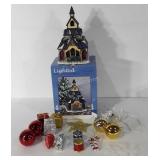 Holiday decor, includes Lighted porcelain church