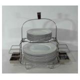 Buffet caddy with ten dinner plates and eight