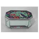 Glass trinket box with stained glass top, 4" x