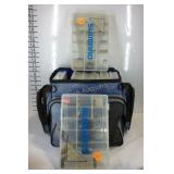 Tackle bag with several plastic containers of