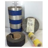 Flashing, slip resistant material, and twine