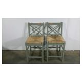 Two rush seat chairs, 24" to seat, need work