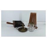 Mixed group, brass candlestick holder, glass and