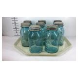 Eight mason ball jars with lids, quart size